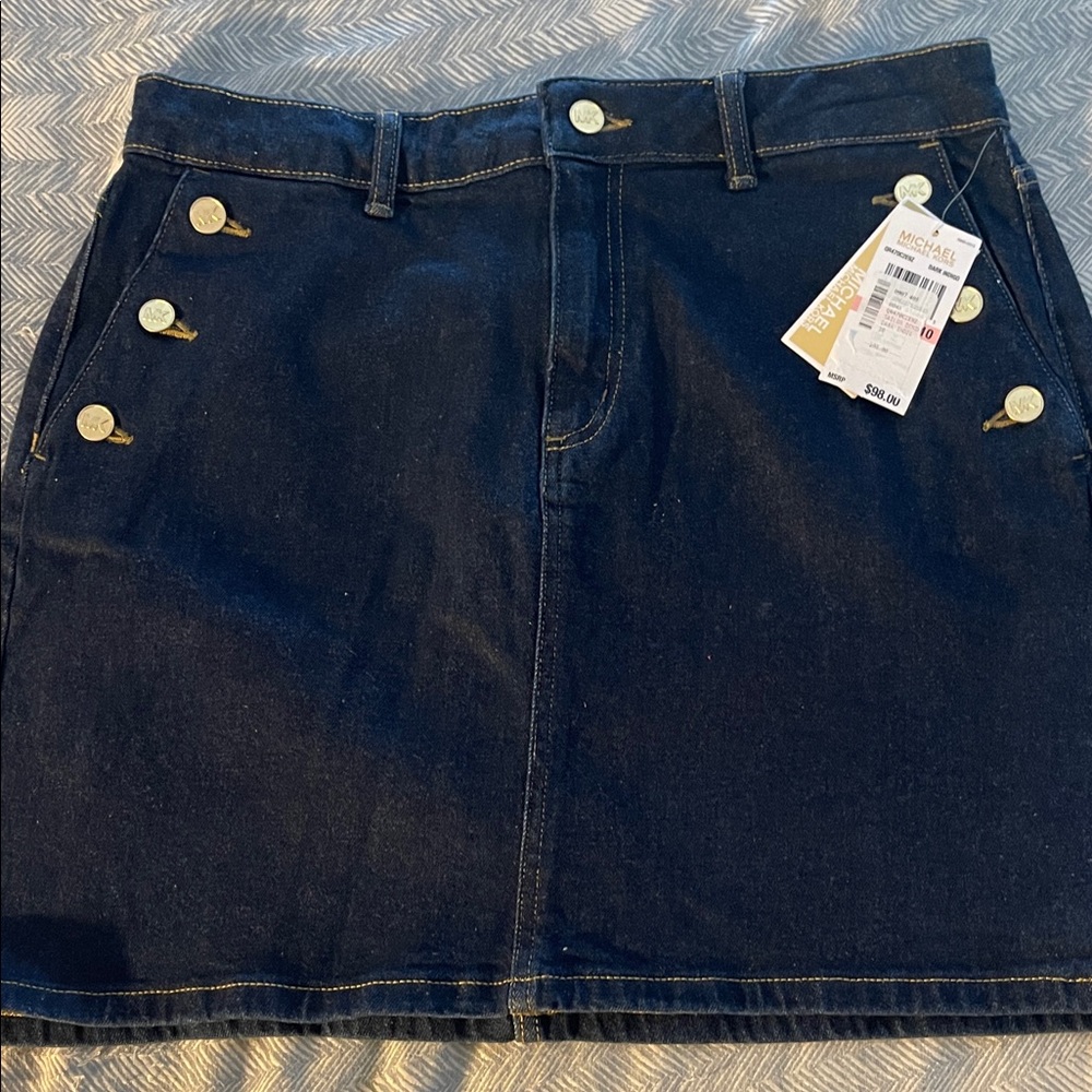 Michael Kors Dark Blue Mini Skirt with Gold Accents